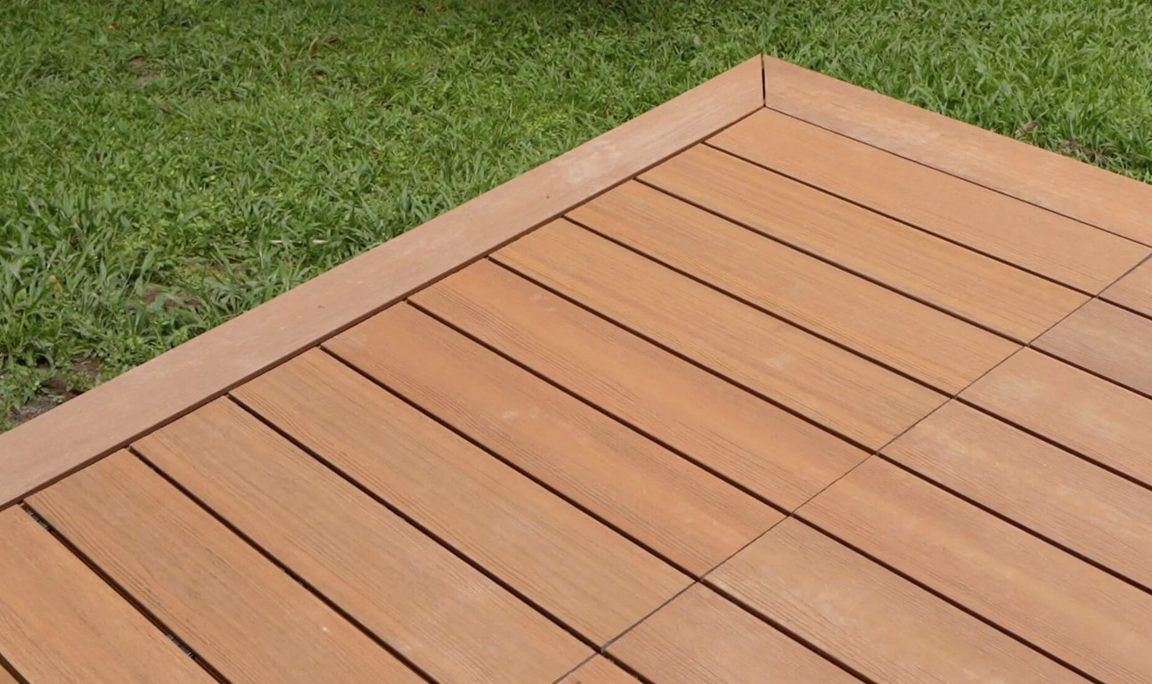 Close-up detail of low-maintenance composite deck boards in Hawthorne, CA